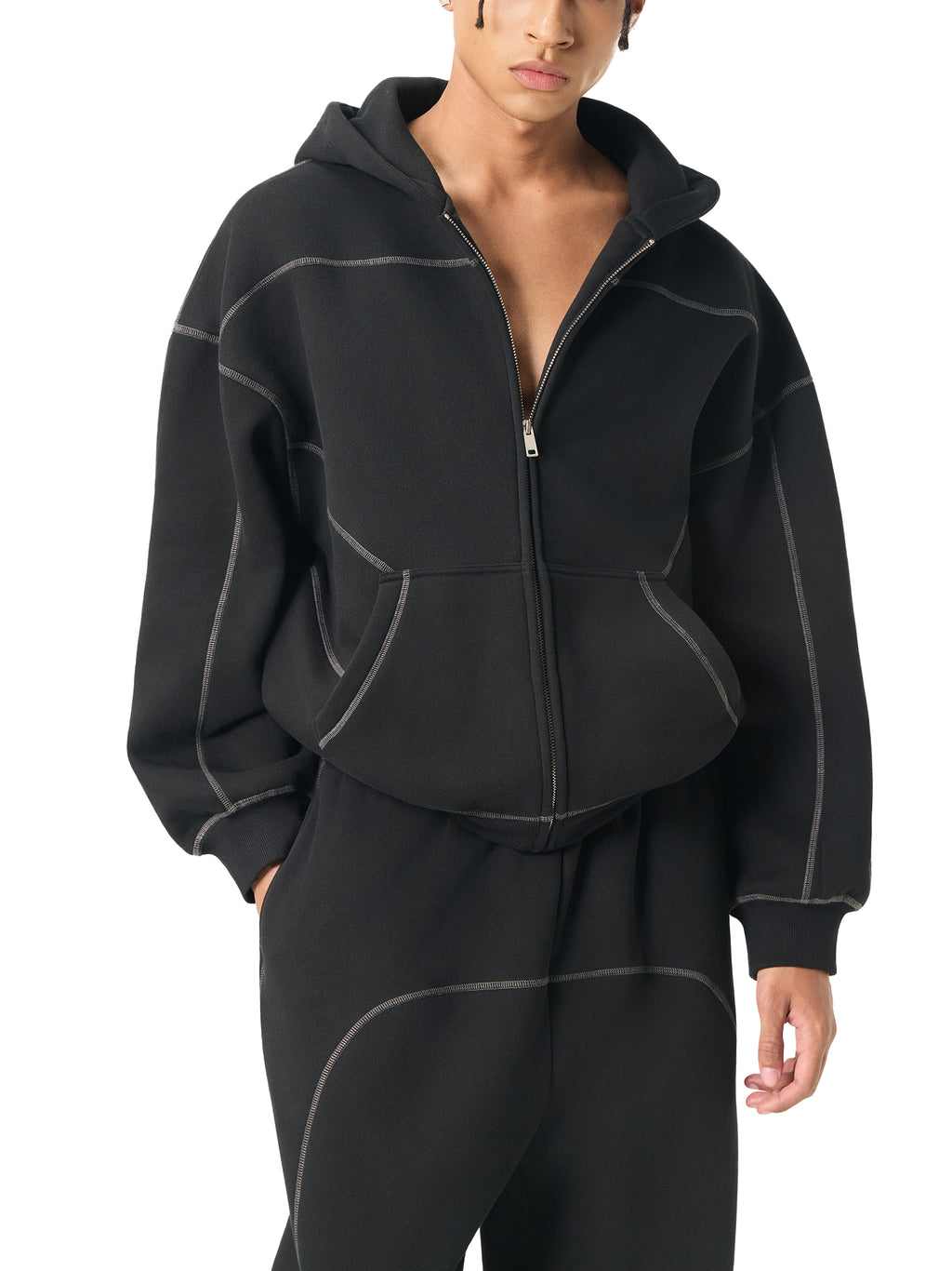 DREJ Contrast Boxy Zip Hoodie