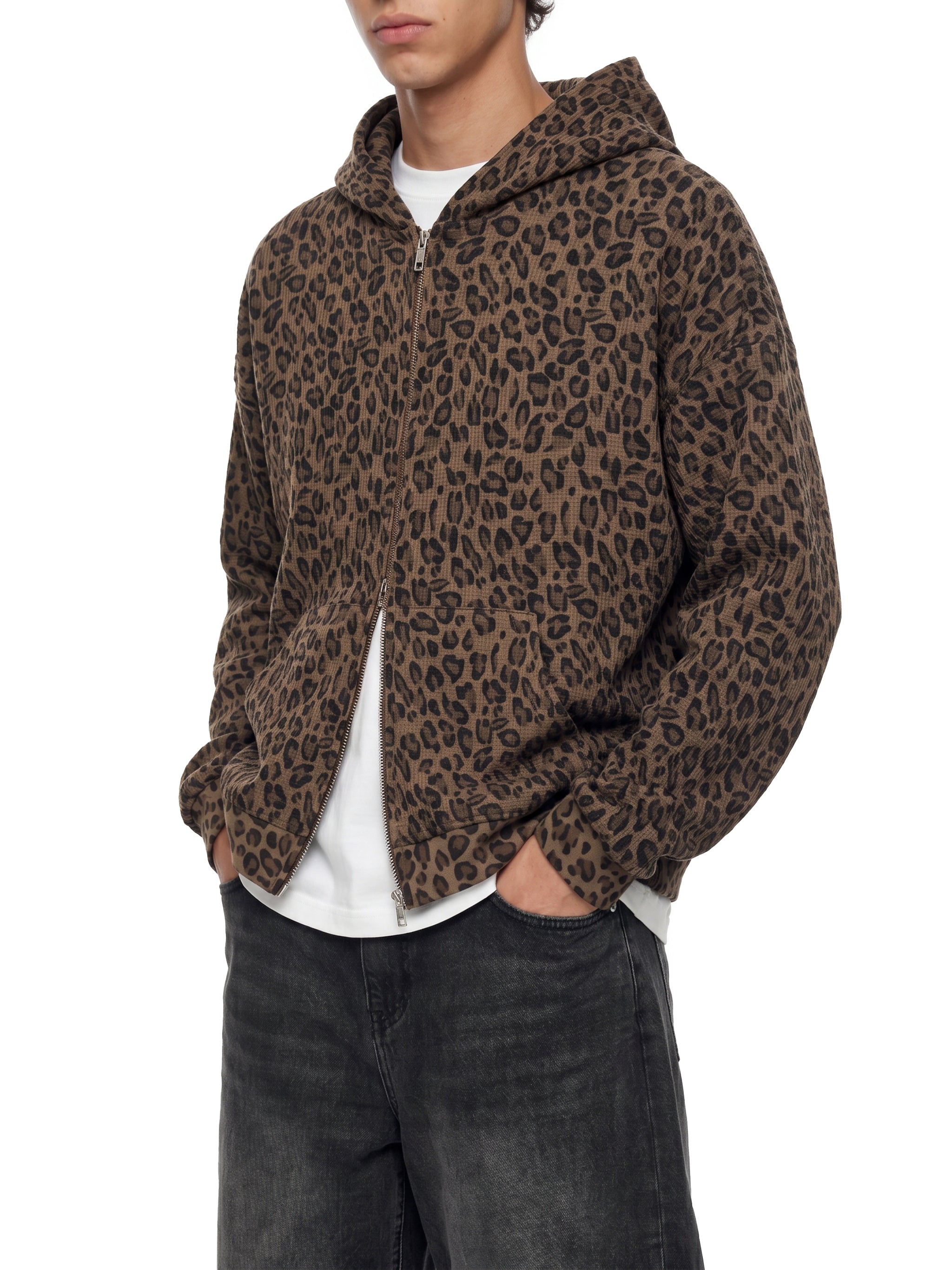 Brown Leopard Waffle Zip Hoodie – DREJ