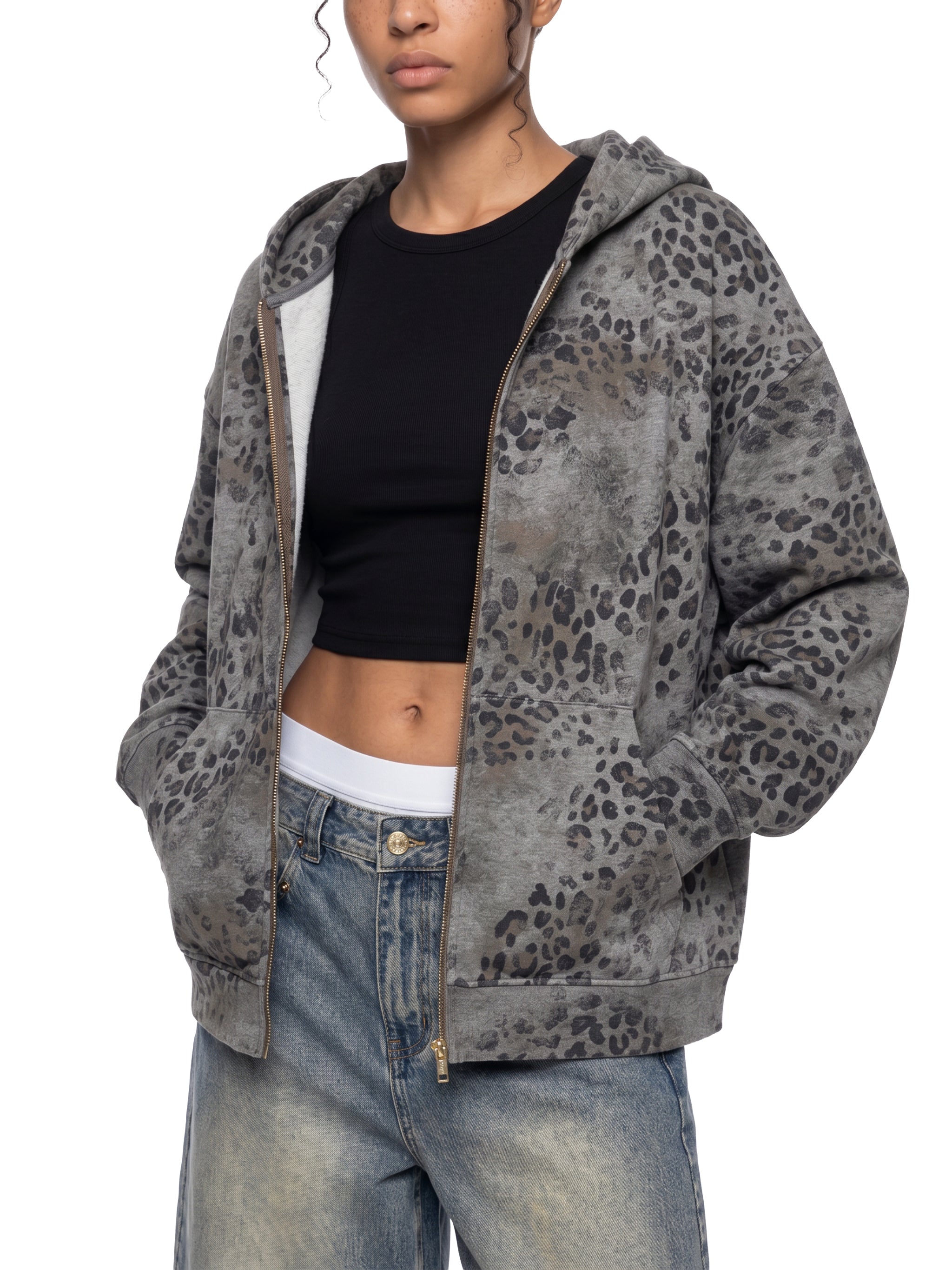 DREJ Studio Vintage Leopard Zip Hoodie