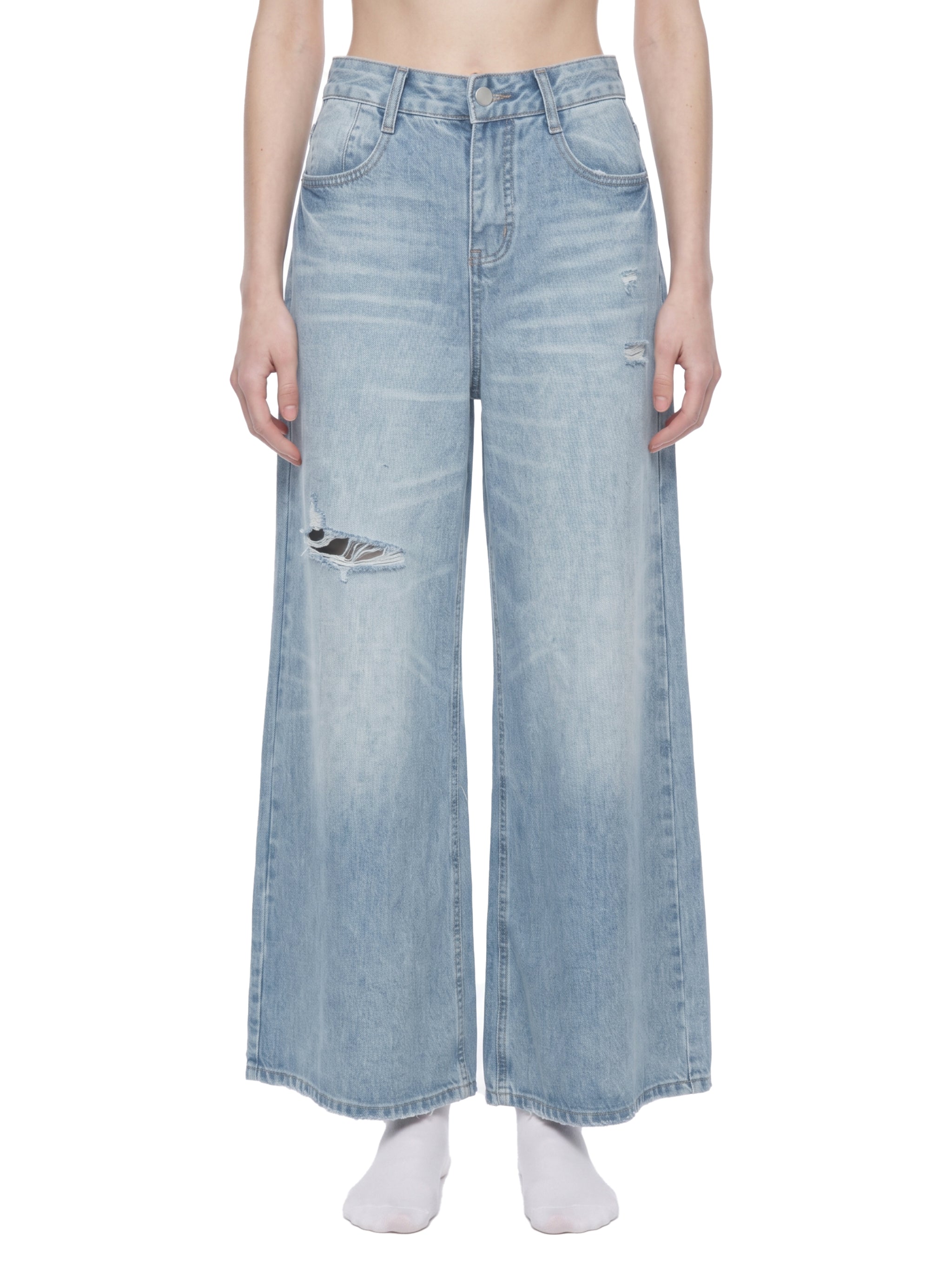 DREJ Studio Wide Leg Jeans Vintage Wash Distressed