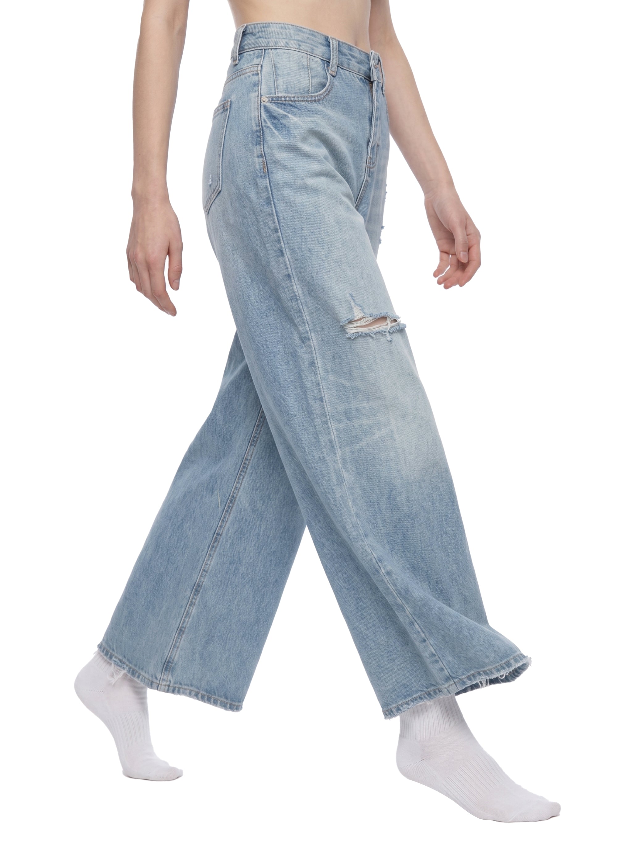 DREJ Studio Wide Leg Jeans Vintage Wash Distressed