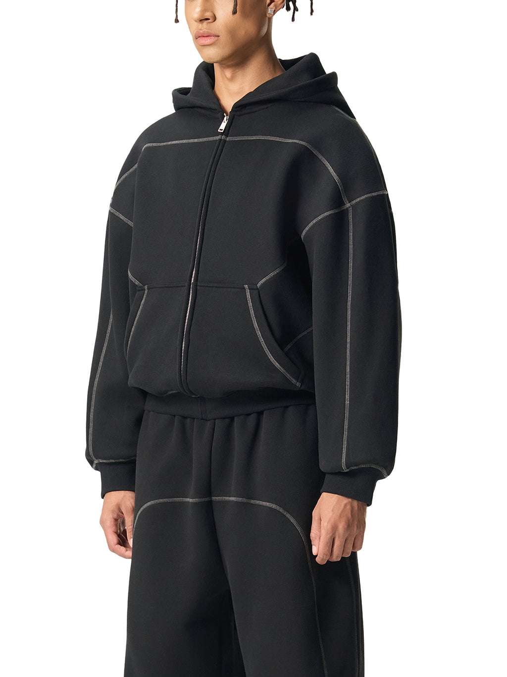 DREJ Contrast Boxy Zip Hoodie