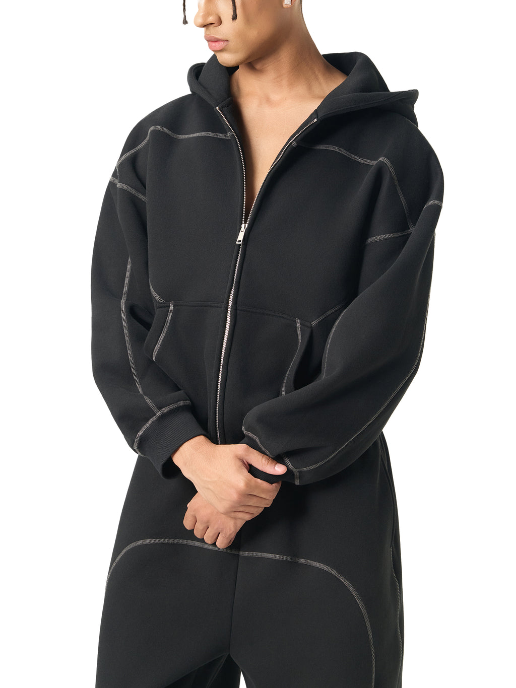 DREJ Contrast Boxy Zip Hoodie