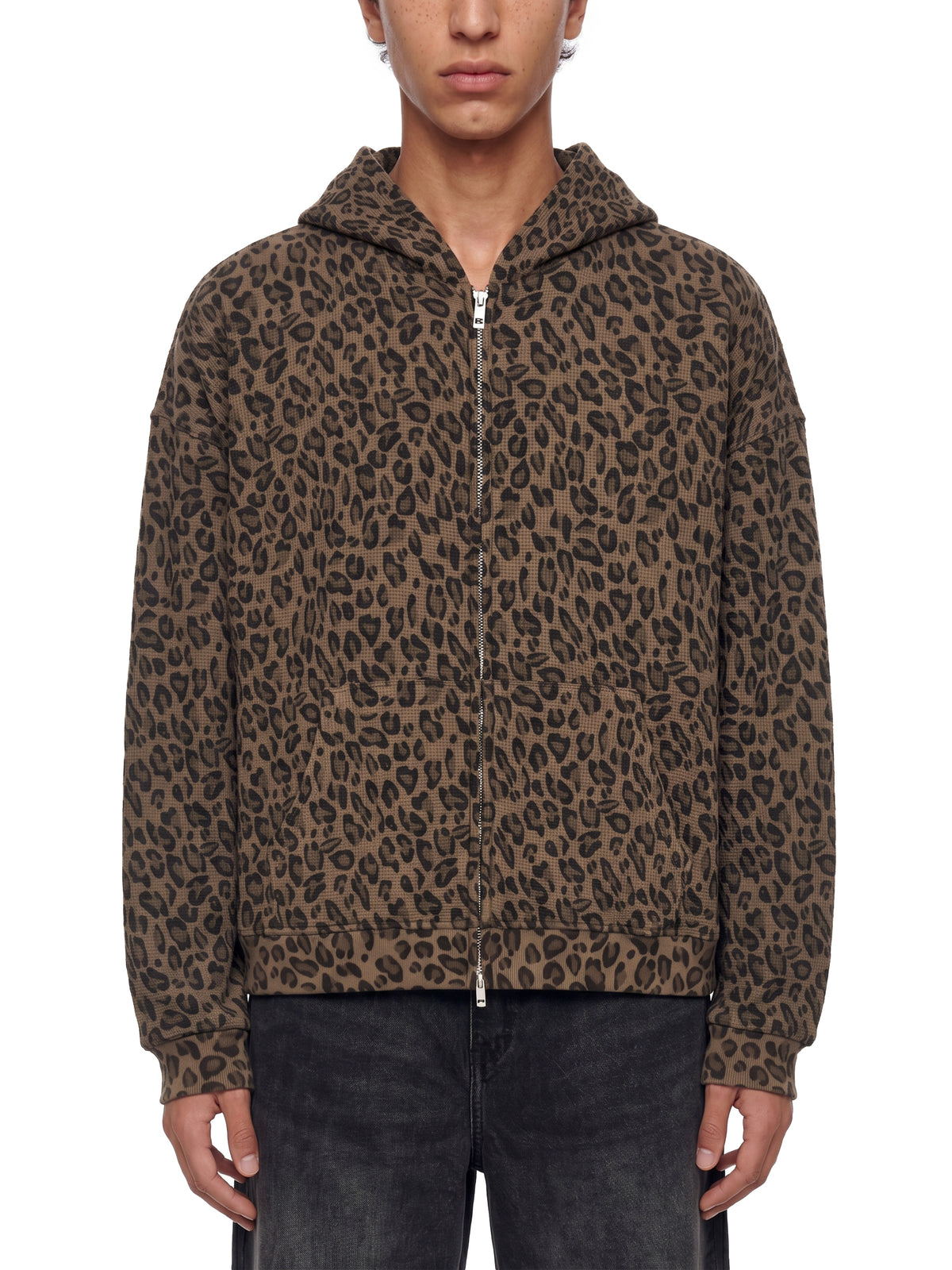 Brown Leopard Waffle Zip Hoodie – DREJ