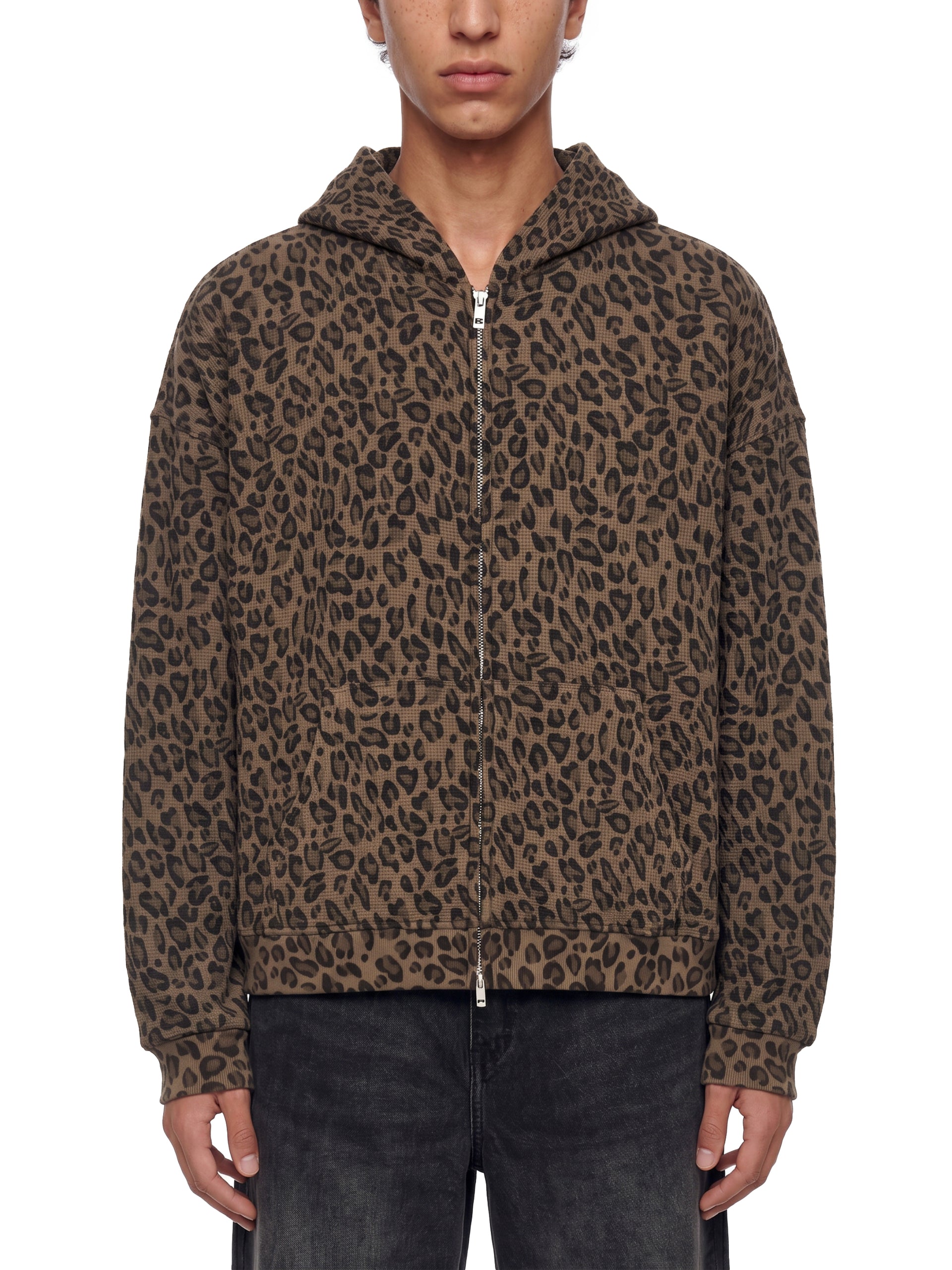 Brown Leopard Waffle Zip Hoodie – DREJ